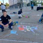 Psychology major Connor Wardrop presents at GVSU Chalk Art Symposium